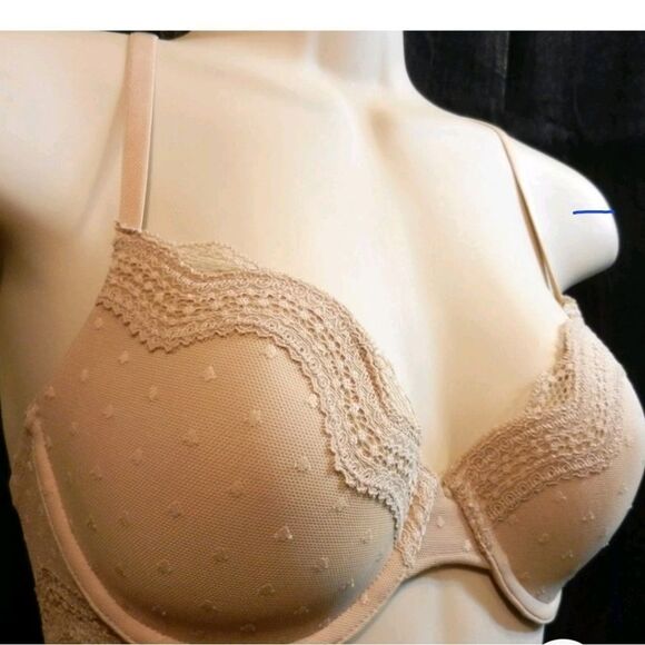 Maidenform 36D Nude Elegant Lace Trim Bra Light Padded Underwire Women's - Picture 1 of 10